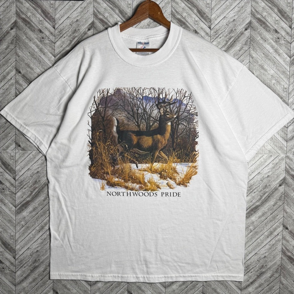 Vintage Jerzees Northwoods Pride Deer T Shirt XL‎ White Bruce Miller Wildlife XL - Picture 2 of 7